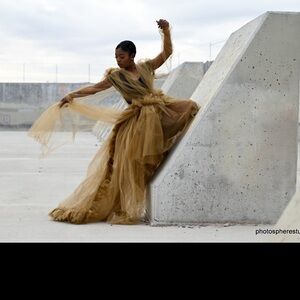 2 piece gold tulle skirt and top